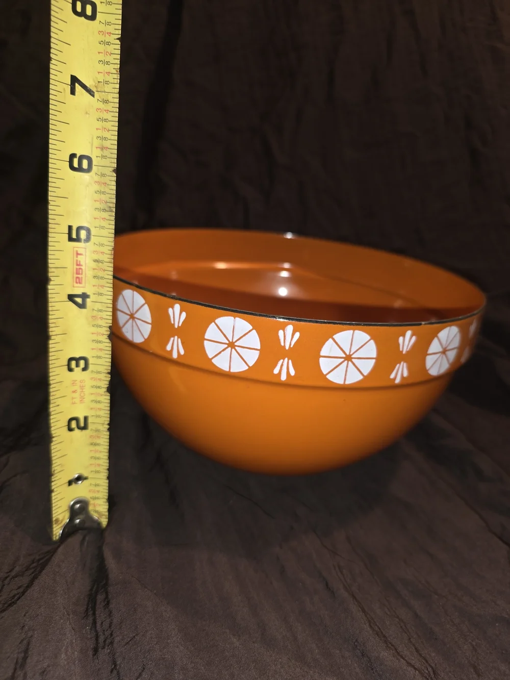 Orange Decorative Mixing Bowl with White Geometric Motif